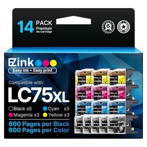 E-Z Ink Compatible Ink Cartridge Replacement for Brother LC75 LC71 LC79 XL to Use with MFC-J6510DW MFC-J6710DW MFC-J6910DW MFC-J280W MFC-J425W (5 Black, 3 Cyan, 3 Magenta, 3 Yellow) 14 Pack - Image 1