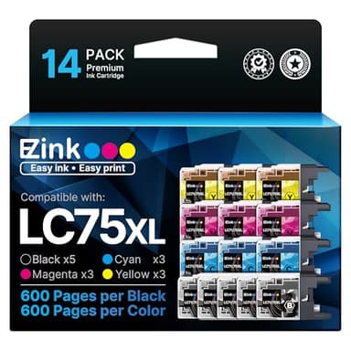 E-Z Ink Compatible Ink Cartridge Replacement for Brother LC75 LC71 LC79 XL to Use with MFC-J6510DW MFC-J6710DW MFC-J6910DW MFC-J280W MFC-J425W (5 Black, 3 Cyan, 3 Magenta, 3 Yellow) 14 Pack - Image 1