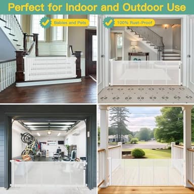 Reinforced 60" Wide Retractable Baby Gate with Reinforced Rods, 5 ft Retractable Dog Gate Indoor/Outdoor Baby Gate Retractable Gate - Bottom Anti-Escape, White - Image 4