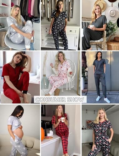 Ekouaer Pajamas for Women Set 2 Piece Lounge Set Short Sleeve Pjs Joggers Long Pants Sleepwear with Pockets - Image 6