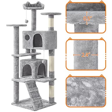 Yaheetech Multi-Level Cat Tree Cat Tower for Indoor Cats Cat Condo Furniture with Sisal Scratching Post, 61in, Light Gray - Image 6