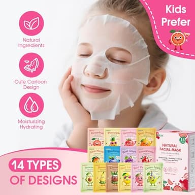 14 Pack Fruit Face Masks Skincare for Kids, Sheet Hydrating Facial Mask for All Skin Types, Bulk Collagen Face Mask for Women Skin Care, Birthday Party Spa Gifts for Teens Girls - Image 4