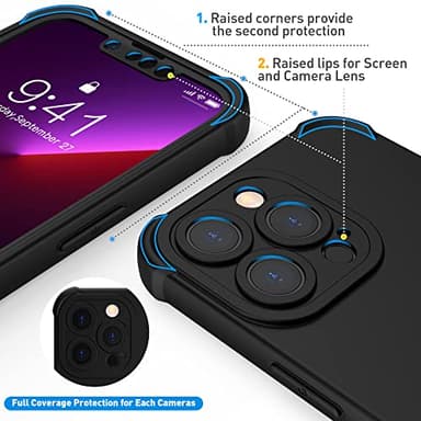 ORETECH for iPhone 13 Pro Max Case, with [2 x Screen Protectors] [15 Ft Military Grade Drop Test] [Camera Protection] 360° Shockproof Slim Thin Phone Case for iPhone 13 Pro Max Cover 6.7" - Black - Image 3