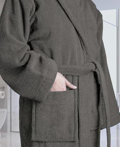 ARC HOME 100% Cotton Terry Bathrobe for Women & Men, Luxury Spa & Hotel-Style Terry Cloth Unisex Robe With Shawl Collar - Charcoal Grey - Image 3