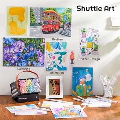 Shuttle Art 101 Colors Alcohol Markers, 100 Colors Dual Tip Art Marker Set Plus 1 Colorless Blender with Marker Case Perfect for Illustration Students Adult Coloring Sketching - Image 6