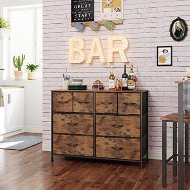 WLIVE Dresser for Bedroom with 8 Drawers, Wide Fabric Dresser for Storage and Organization, Bedroom Dressers, Chest of Drawers for Living Room, Closet, Entryway, Rustic Brown Wood Grain Print - Image 4