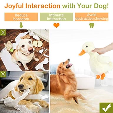 Pawaboo Squeak Plush Duck Dog Toy, Large 12'' Super Soft PlushStuffed Duck-Shaped Pet Toys, Crinkle Paper Rattle Pet Biting Training Chew Toys Non-Toxic Plush Doll for Pet Dogs, Light Yellow/Orange - Image 6