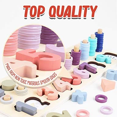 CozyBomB Montessori Educational Wooden Shape & Number Puzzle Blocks - Preschool Learning Toys for Boy & Girl (Macaron) - Image 5
