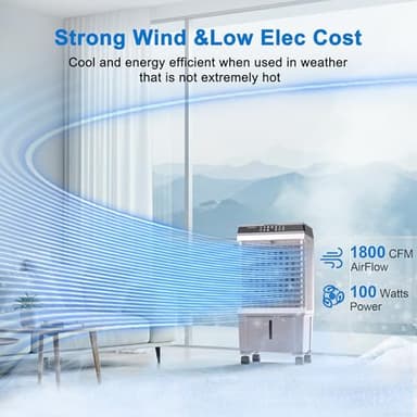 SUNGDOGIN 32inch Swamp Cooler Air Conditioner,Cooling Fan for Room Garage Patio,1800CFM Portable Evaporative Air Cooler，5.3 Gal Water Tank,3 Speeds,4 Ice Boxes,12H Timer,Remote - Image 2