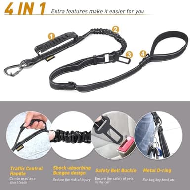 AUBELL Tactical Dog Leash Heavy Duty,4-6ft Reflective Strong No Pull Bungee Leash for Medium Large Dogs with Comfortable Padded Double Handle,Car Seat Belt,360 Degree Rotating Carabiner,Black - Image 9