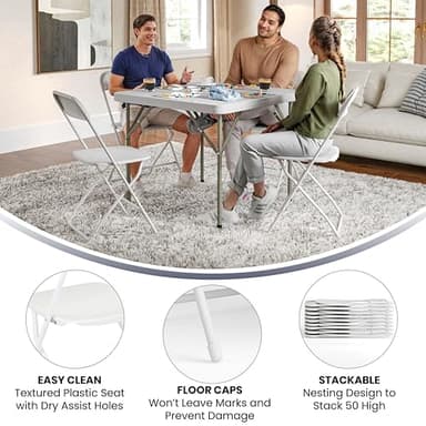 Flash Furniture Hercules Set of 10 Indoor/Outdoor Heavy-Duty Plastic Folding Chairs, Foldable Commercial Stacking Chairs with 650-lb. Static Weight Capacity, White - Image 5