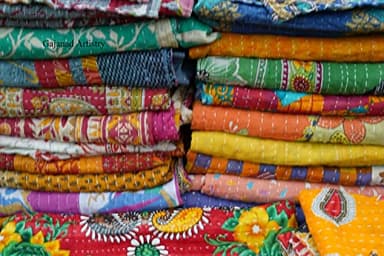 Gajanad Artistry One Piece Vintage Kantha Quilts Reversible Bohemian Home Decor Handmade Indian Blanket Twin Size 85X55 Inches Assorted Multicolor - Image 8