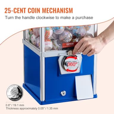 VEVOR Gumball Machine for Kids, 25" Height Home Vending Machine, PS Bouncy Balls Dispenser, Hold 230 Capsule Toys, Rectangle Bubble Gum Machine for Game Stores, Coin Operated Gumball Bank, Blue - Image 4