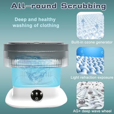 Portable Washing Machine, 16L Mini Washing Machine with 3 Modes, Foldable Collapsible Washer and Dryer with Spin for Travel, Socks, Baby Clothes (Blue) - Image 3