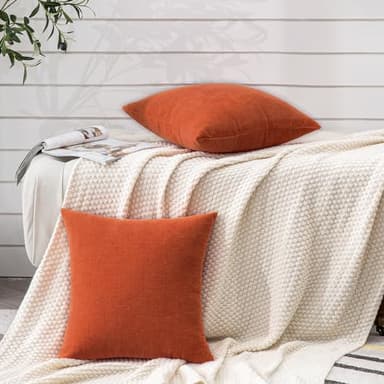 GAWAMAY Decorative Chenille Throw Pillow Covers 24x24 Inch Pack of 2, Soft Square Couch Pillow Cover for Sofa Cushion Living Room Bedroom Solid Dyed Pillowcases Burnt Orange 60x60cm (ONLY Covers) - Image 5