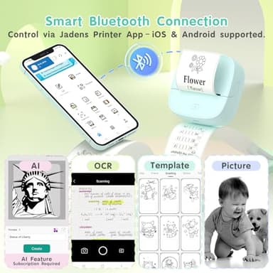 Gloryang JD-23 Sticker Printer, Mini Portable Thermal Printer Print Pod, Inkless Bluetooth Label Maker Machine for DIY Crafts, Journaling, Office & Home Use, Includes 2 Rolls Sticker Paper - Image 2