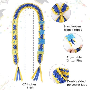 Graduation Ribbon Leis 2025 Class of 2025 Graduation Decor Gift Graduates Senior for Him Her Congrats Grad (Blue & yellow) - Image 2