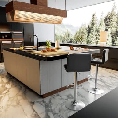 Homall Bar Stools Modern PU Leather Adjustable Swivel Barstools, Armless Hydraulic Kitchen Counter Bar Stool Extra Height Square Island Barstool with Back Set of 2 (Leather, Black) - Image 2