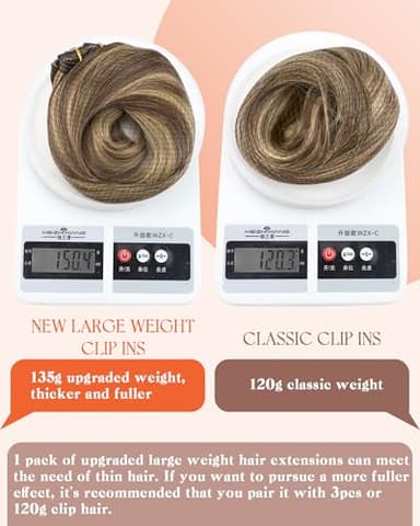 Sunny Hair Clip in Hair Extensions Straight Human Hair Clip in Extensions Remy Clip in Hair Extensions Real Human Hair Extensions Clip ins Full Head Dark Brown Highlights Caramel Blonde 22inch - Image 5