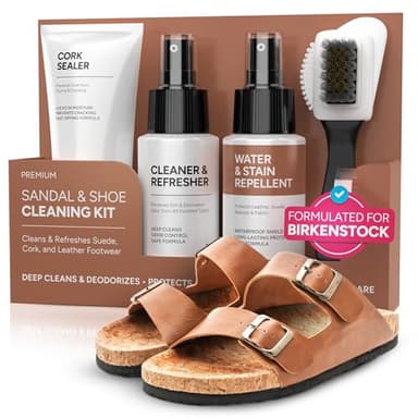 4-in-1 Sandal and Shoe Cleaning Kit for Birkenstock – Premium Care Kit Safe for Leather, Suede, Nubuck & Cork - Includes Sealer, Protector Spray, Cleaner & Brush - Image 1