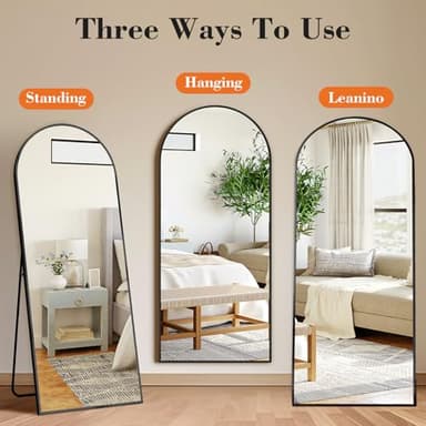 DUMOS Arched Full Length Mirror with Stand 64"x21" Floor Standing Aluminum Frame for Bedroom Body Hanging Leaning Modern Simple Home Decor Shatter-proorf Nano Glass Wall Living Room Cloakroom Black - Image 3