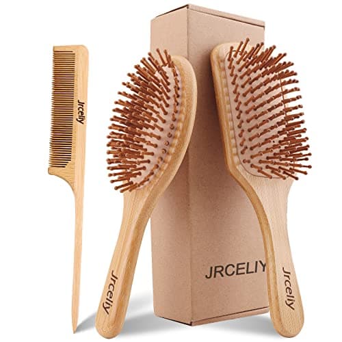 3PCS Bamboo Hair Brush Set,Natural Wooden Brush for Women, madam, Paddle Detangling Brush for Dry/Curly/Thick/Thin/Straight Hair - Image 1