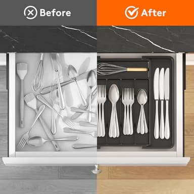 Lifewit Silverware Drawer Organizer, Expandable Utensil Tray for Kitchen, BPA Free Flatware and Cutlery Holder, Adjustable Plastic Storage for Spoons Forks Knives, 8.5"-14.1" x 12.1", Black - Image 5