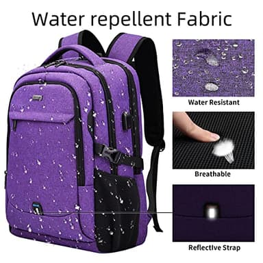 DUSLANG 17 Inch Laptop Backpack for Travel Water Resistant College Backpack for Women Laptop Bag with USB Charging Port Work Backpack,Purple - Image 6
