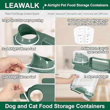 LEAWALK 5-7Lbs Cat Dog Storage Container, Portable Pet Food Containers with Upgraded Large Spout and Cup, Small Animal Kibble Dispenser for Bird Seed, Oatmeal, Rice, Flour, Brown Sugart-Dark Green - Image 3
