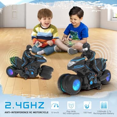 Eulogia Remote Control Motorcycle Toys New Upgraded RGB Wheels Lights, RC Motorbike with 2-in-1 Remote, Gesture Sensing Stunts Dirt Bike, 360° Rotating High Speed Motocross Car for Boys Girls Gift - Image 6
