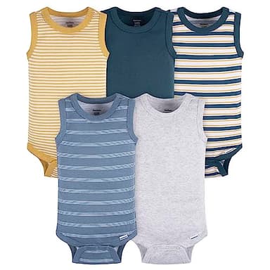 Gerber Baby Boys Multi-Pack Sleeveless Onesies Bodysuit Blue Stripe 24 Months - Image 1