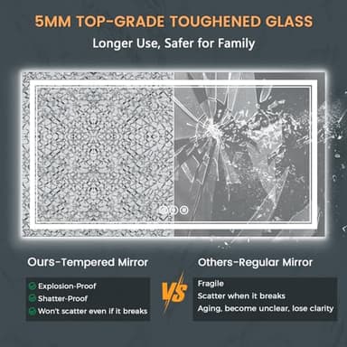 SOGOLINE 38x38 Inch LED Bathroom Mirror, Front and Backlit, Shatter-Proof Tempered Glass, Anti-Fog, 3 Colors, Dimmable, Memory, ETL Listed, Plug-in/Hardwired, Horizontal/Vertical Wall Mount - Image 4