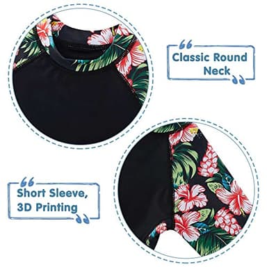 Swimsuit for Girls Size 12 13 Two Piece Rash Guard Bathing Suit Set Blue Hawaiian Floral Swimwear with Boyshort Quick Dry - Image 5