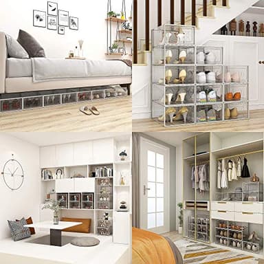 SEE SPRING X-Large Black Modern Plastic Shoe Box, 12 Pack, Clear Front Door, Stackable, Foldable, Ventilated, Fits US Size 11, 13.2''L9.1''W7.3''H Inch, 655.65 Cubic Inches, Already Assembled - Image 7