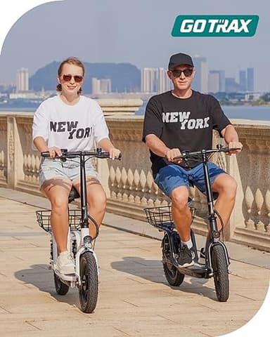 Gotrax Astro Electric Scooter with Seat, 14" Pneumatic Tire and 19 Miles Range&15.5Mph Power by 350W Motor, Comfortable Rear Dual Shock Absorption&Wider Seat, EBike with Carry Basket for Adult White - Image 8