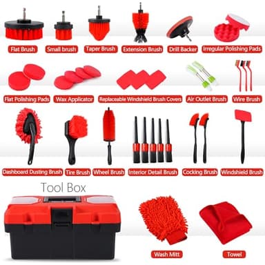 MIANYINGR 35Pcs Car Detailing Kit, Car Cleaning Kit with Windshield Cleaning Tool and Tool Box, Interior & Exterior Auto Care Supplies and Brushes (B：35PCS-R) - Image 2