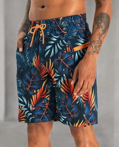 APTRO 2 in 1 Men's Swim Trunks 9" with Zipper Pockets Bathing Suit Built-in Board Shorts Swimwear Long Shorts Palm Orange L - Image 7