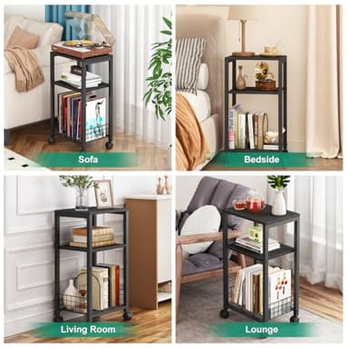 Kalrin Small Side Table, 3 Tier Moveable Small End Table, Record Player Stand with Records Shelf, Tall Nightstand for Bedroom, Living Room, Sofa, Office, Bathroom (Pure Black) - Image 7