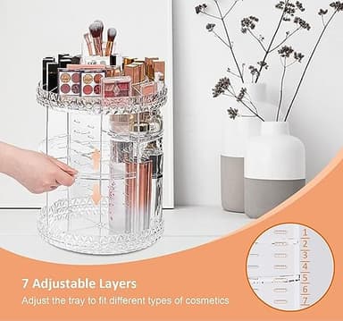 ZHIAI 360 Rotating Makeup Organizer, Large Capacity Cosmetics Organizer for Perfume Holder Organizer Countertop, DIY Adjustable Bathroom Makeup Carousel Holder Rack, Clear Diamond - Image 5
