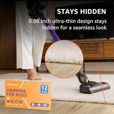 ZONGOOL 12 PCS Rug Tape, Reusable Washable Grippers for Rugs, Double Sided Non-Slip Rug Pads for Hardwood Floors, Rug Stoppers to Prevent Sliding, White - Image 5