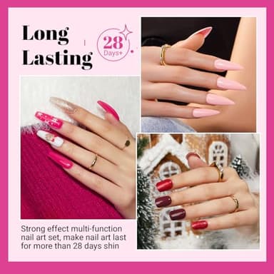 JODSONE 23 PCS Glitter Gel Polish with Soak off Base Coat Matte and Glossy Top Coat Glitter Red Pink Color High Shine and Fashion Gel Nail Polish Kit - Image 5
