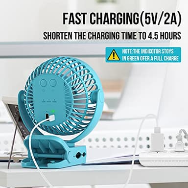 BLBS Clip on Fan 65Hrs Camping Fan with LED Light, 12000mAh Battery Operated Fans & PortableFan Rechargeable, Small Desk Fans USB TravelFan for Tent Camping Golf Stroller, Blue - Image 2