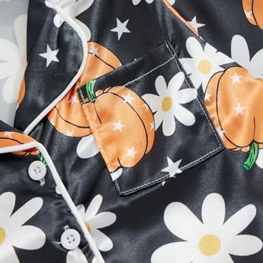 Honganda Kids Toddler Baby Girl Boy Halloween Pajamas Set Ghost Pumpkin Pajama Shirt Top Pants Satin Loungewear Outfits (Black Orange, 2-3 Years) - Image 6