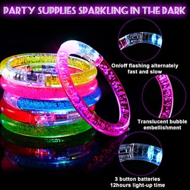 Mikulala 24Pcs Glow in the Dark Party Supplies for Kids/Adults, Flashing Light up Toys LED Bracelets Halloween Glow Sticks, Mardi Gras Party Favors Carnival Birthday Concert Gifts Accessory - Image 3