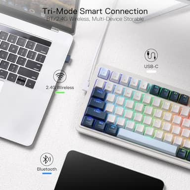 Redragon K686 PRO 98 Keys Wireless Gasket RGB Gaming Keyboard, 3-Mode Win/Mac Mechanical Keyboard w/5-Layer Noise Dampening, Dedicated Knob Control & Hot-Swap in Linear Red Switch, Blue Himmel Color - Image 5