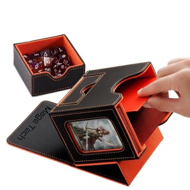 Mage Tech Card Deck Box for MTG Commander - Patented Design, Commander Display, Fits 100 Double-Sleeved Cards, 35pt Card Brick & Dice Tray - Grey/Orange - Image 7