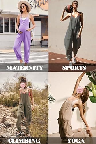 Ekouaer Womens Sleeveless Jumpsuit Loose Spaghetti Strap Baggy Overalls Jumpers Casual Long Pants Rompers with Pockets Navy Blue L - Image 4