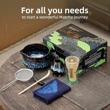 TEANAGOO Matcha Whisk Set, 7 Pcs Matcha Set Blue, Matcha Kit for Ceremony, Matcha Tea Set for Making Breakfast/Latte, Ceramic Matcha Bowl(chawan) whith Spout and Whisk, Gift for Friend/Family - Image 6