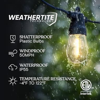 Brightech Ambience Pro Solar Powered Outdoor String Lights -27 ft Commercial Grade Waterproof Edison Patio Lights, Shatterproof LED String Lights for Outside, Porch - 12 Bulbs, 1W Soft White - Image 2
