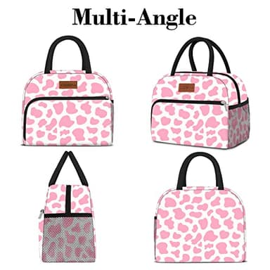 Coobiiya Lunch Bag Women, Lunch Box for Women Adult Men, Small Leak-proof Cute Lunch Tote Large Capacity Reusable Insulated Cooler Lunch Container for Work/Office/Picnic/Travel-Pink Cow - Image 5